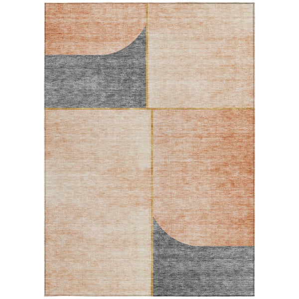 Homeroots 3' Stylish Coral Peach And Gray Abstract Washable Area Rug For Indoor And Outdoor Spaces 9' X 12' Polyester 582900