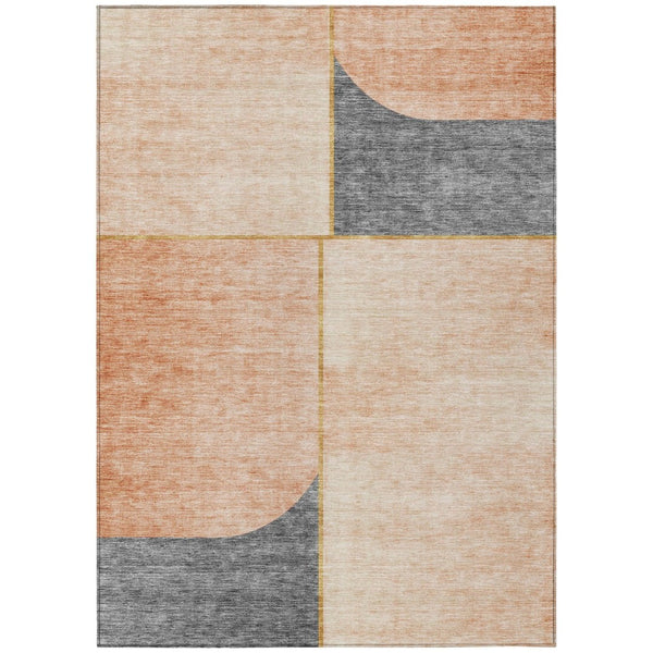 HomeRoots 9' Coral Peach and Gray Abstract Area Rug - Durable, Washable Design for Indoor and Outdoor Spaces 9' X 12' 582900