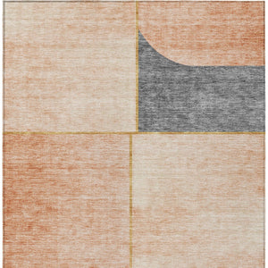 Homeroots 3' Stylish Coral Peach And Gray Abstract Washable Area Rug For Indoor And Outdoor Spaces 9' X 12' Polyester 582900
