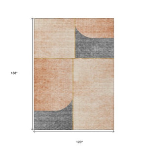 Homeroots 3' Stylish Coral Peach And Gray Abstract Washable Area Rug For Indoor And Outdoor Spaces 10' X 14' Polyester 582901