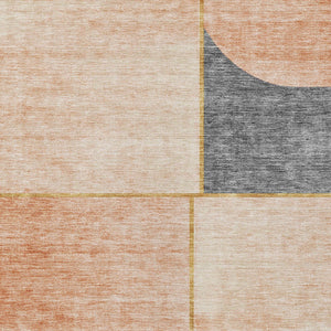 Homeroots 3' Stylish Coral Peach And Gray Abstract Washable Area Rug For Indoor And Outdoor Spaces 10' X 14' Polyester 582901