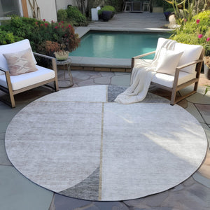 Homeroots 3' Stylish Coral Peach And Gray Abstract Washable Area Rug For Indoor And Outdoor Spaces 8' Round Polyester 582910