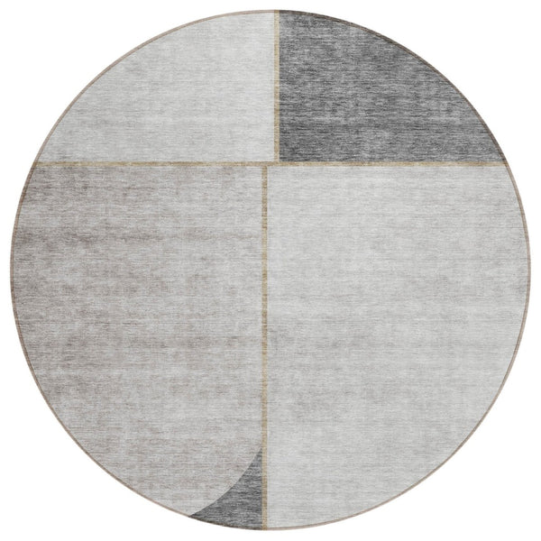 HomeRoots 5' Durable Abstract Area Rug in Taupe Beige and Gray for Stylish Indoor and Outdoor Spaces 8' Round 582910