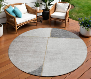Homeroots 3' Stylish Coral Peach And Gray Abstract Washable Area Rug For Indoor And Outdoor Spaces 8' Round Polyester 582910