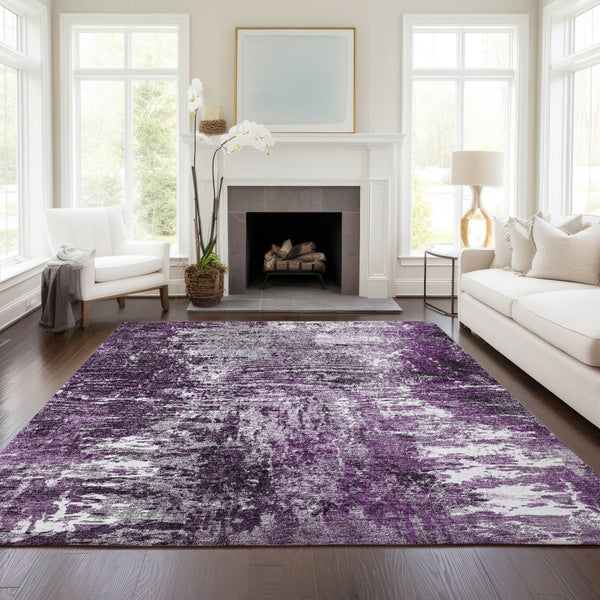 Homeroots 3' Washable Eggplant Purple & Lavender Abstract Area Rug For Indoor & Outdoor Spaces, Durable Design 3' X 5' Polyester 582914