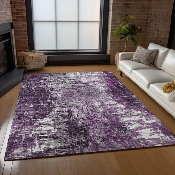 Homeroots 3' Washable Eggplant Purple & Lavender Abstract Area Rug For Indoor & Outdoor Spaces, Durable Design 3' X 5' Polyester 582914