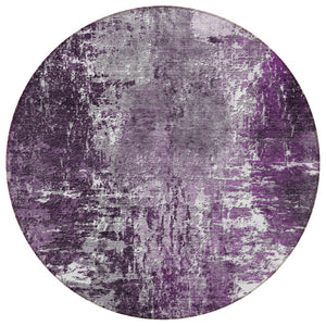 HomeRoots 5' Abstract Eggplant Purple and Lavender Area Rug - Stylish, Washable, Durable for Indoor and Outdoor Use 8' Round 582916