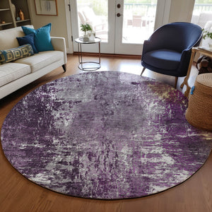 Homeroots 3' Washable Eggplant Purple & Lavender Abstract Area Rug For Indoor & Outdoor Spaces, Durable Design 8' Round Polyester 582916