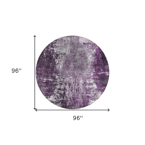 Homeroots 3' Washable Eggplant Purple & Lavender Abstract Area Rug For Indoor & Outdoor Spaces, Durable Design 8' Round Polyester 582916