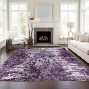 Homeroots 3' Washable Eggplant Purple & Lavender Abstract Area Rug For Indoor & Outdoor Spaces, Durable Design 8' X 10' Polyester 582917