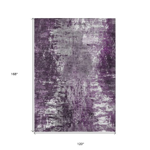 Homeroots 3' Washable Eggplant Purple & Lavender Abstract Area Rug For Indoor & Outdoor Spaces, Durable Design 10' X 14' Polyester 582919