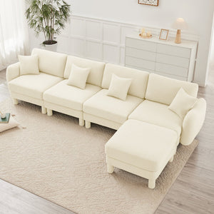 English Elm Boucle Fabric Convertible L-Shape Sectional Sofa - Stylish 4-Seater With Removable Ottoman & Chic Arms W3041S00280