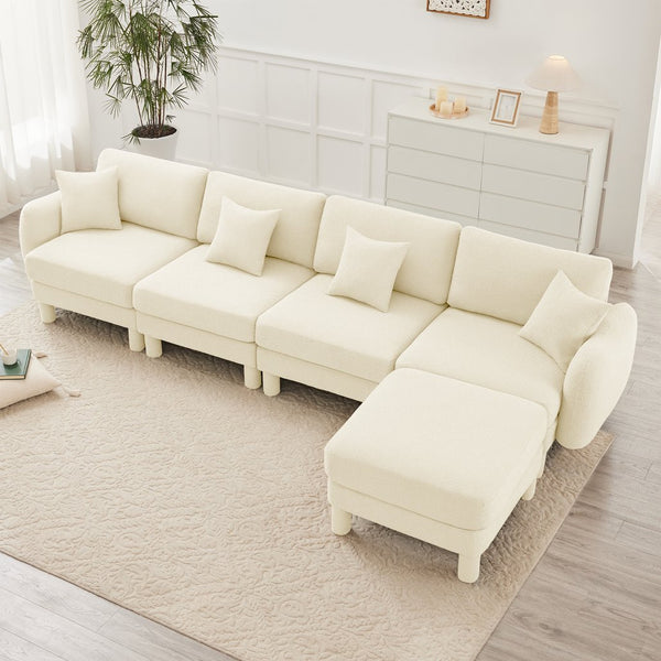 English Elm Boucle Fabric Convertible L-Shape Sectional Sofa - Stylish 4-Seater With Removable Ottoman & Chic Arms W3041S00280