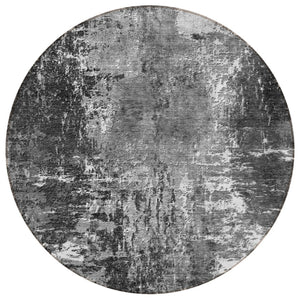 HomeRoots 5' Gray Charcoal and Silver Abstract Area Rug – Stylish, Washable, Versatile for Indoor & Outdoor Use 8' Round 582922