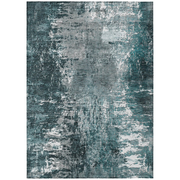 HomeRoots 5' Abstract Washable Area Rug in Teal, Blue-Gray & Charcoal for Indoor/Outdoor Modern Spaces 10' X 14' 582931