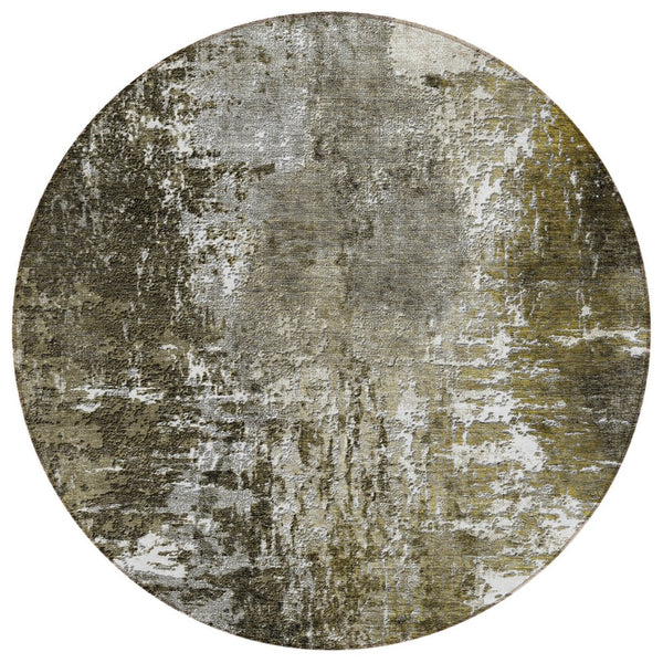 HomeRoots 5' Modern Taupe Brown and Gray Abstract Area Rug - Washable Indoor/Outdoor Design for Durability 8' Round 582934