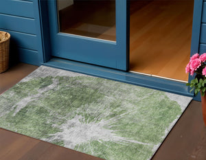 Homeroots 3' Stylish Green And Gray Abstract Washable Indoor Outdoor Area Rug For Versatile Home Decor 3' X 5' Polyester 582938