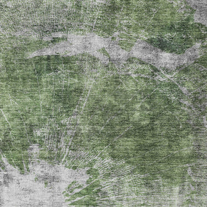 Homeroots 3' Stylish Green And Gray Abstract Washable Indoor Outdoor Area Rug For Versatile Home Decor 3' X 5' Polyester 582938