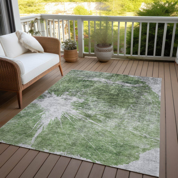 Homeroots 3' Stylish Green And Gray Abstract Washable Indoor Outdoor Area Rug For Versatile Home Decor 5' X 8' Polyester 582939