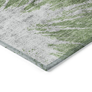 Homeroots 3' Stylish Green And Gray Abstract Washable Indoor Outdoor Area Rug For Versatile Home Decor 5' X 8' Polyester 582939