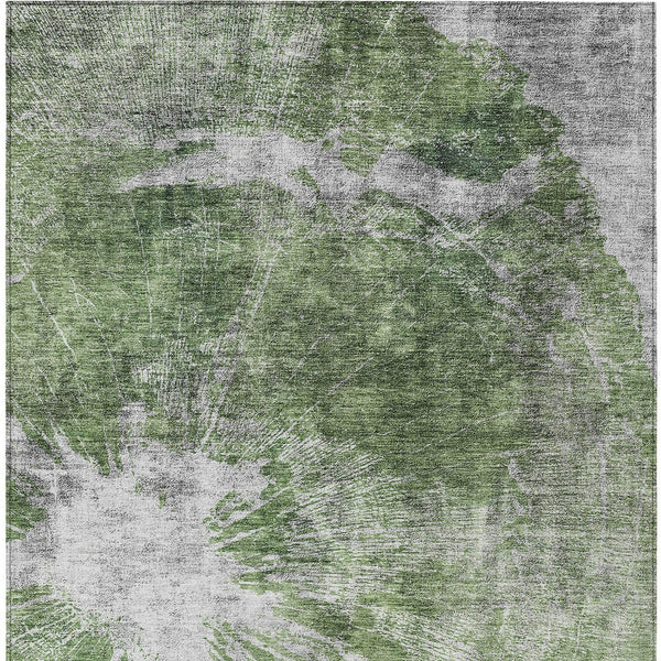 Homeroots 3' Stylish Green And Gray Abstract Washable Indoor Outdoor Area Rug For Versatile Home Decor 5' X 8' Polyester 582939