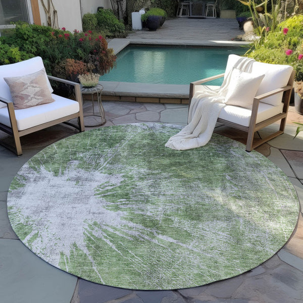 Homeroots 3' Stylish Green And Gray Abstract Washable Indoor Outdoor Area Rug For Versatile Home Decor 8' Round Polyester 582940