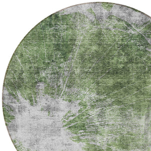Homeroots 3' Stylish Green And Gray Abstract Washable Indoor Outdoor Area Rug For Versatile Home Decor 8' Round Polyester 582940