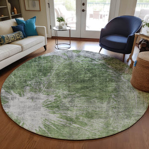 Homeroots 3' Stylish Green And Gray Abstract Washable Indoor Outdoor Area Rug For Versatile Home Decor 8' Round Polyester 582940