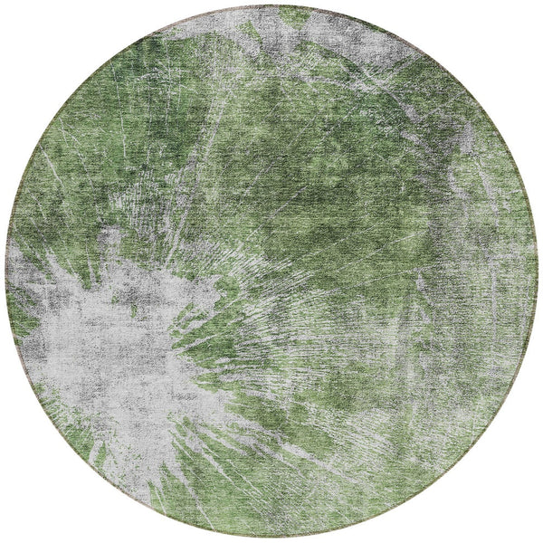 Homeroots 3' Stylish Green And Gray Abstract Washable Indoor Outdoor Area Rug For Versatile Home Decor 8' Round Polyester 582940
