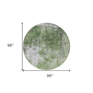 Homeroots 3' Stylish Green And Gray Abstract Washable Indoor Outdoor Area Rug For Versatile Home Decor 8' Round Polyester 582940
