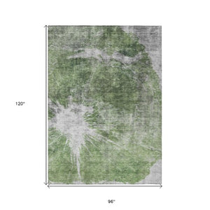 Homeroots 3' Stylish Green And Gray Abstract Washable Indoor Outdoor Area Rug For Versatile Home Decor 8' X 10' Polyester 582941
