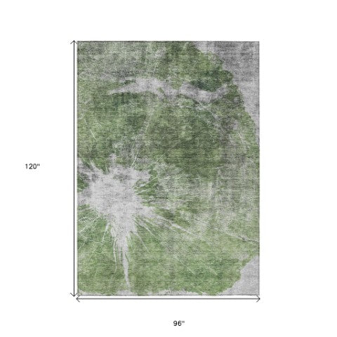 Homeroots 3' Stylish Green And Gray Abstract Washable Indoor Outdoor Area Rug For Versatile Home Decor 8' X 10' Polyester 582941