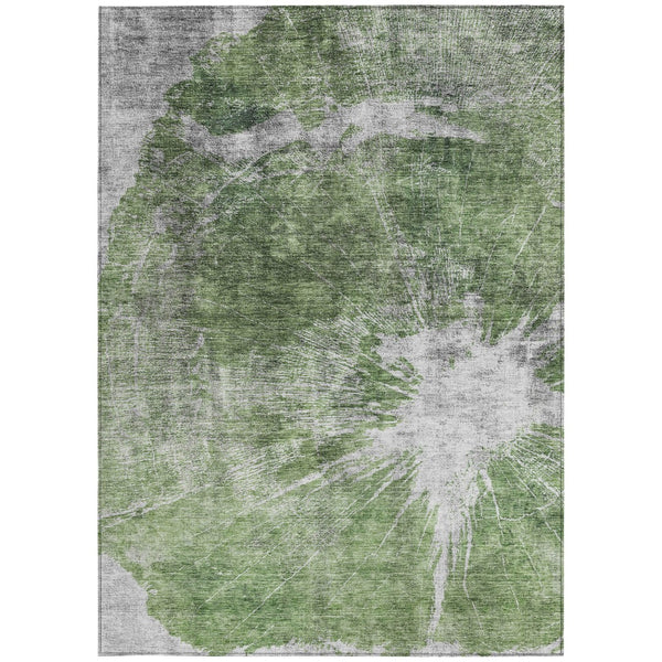 Homeroots 3' Stylish Green And Gray Abstract Washable Indoor Outdoor Area Rug For Versatile Home Decor 9' X 12' Polyester 582942