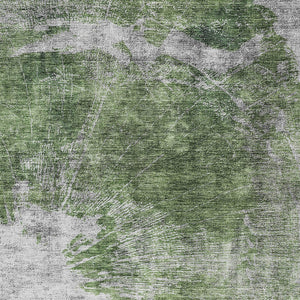 Homeroots 3' Stylish Green And Gray Abstract Washable Indoor Outdoor Area Rug For Versatile Home Decor 9' X 12' Polyester 582942