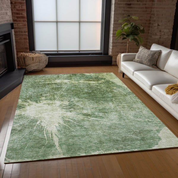 Homeroots 3' Stylish Green And Gray Abstract Washable Indoor Outdoor Area Rug For Versatile Home Decor 5' X 8' Polyester 582945