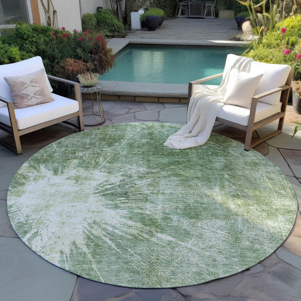 Homeroots 3' Stylish Green And Gray Abstract Washable Indoor Outdoor Area Rug For Versatile Home Decor 8' Round Polyester 582946