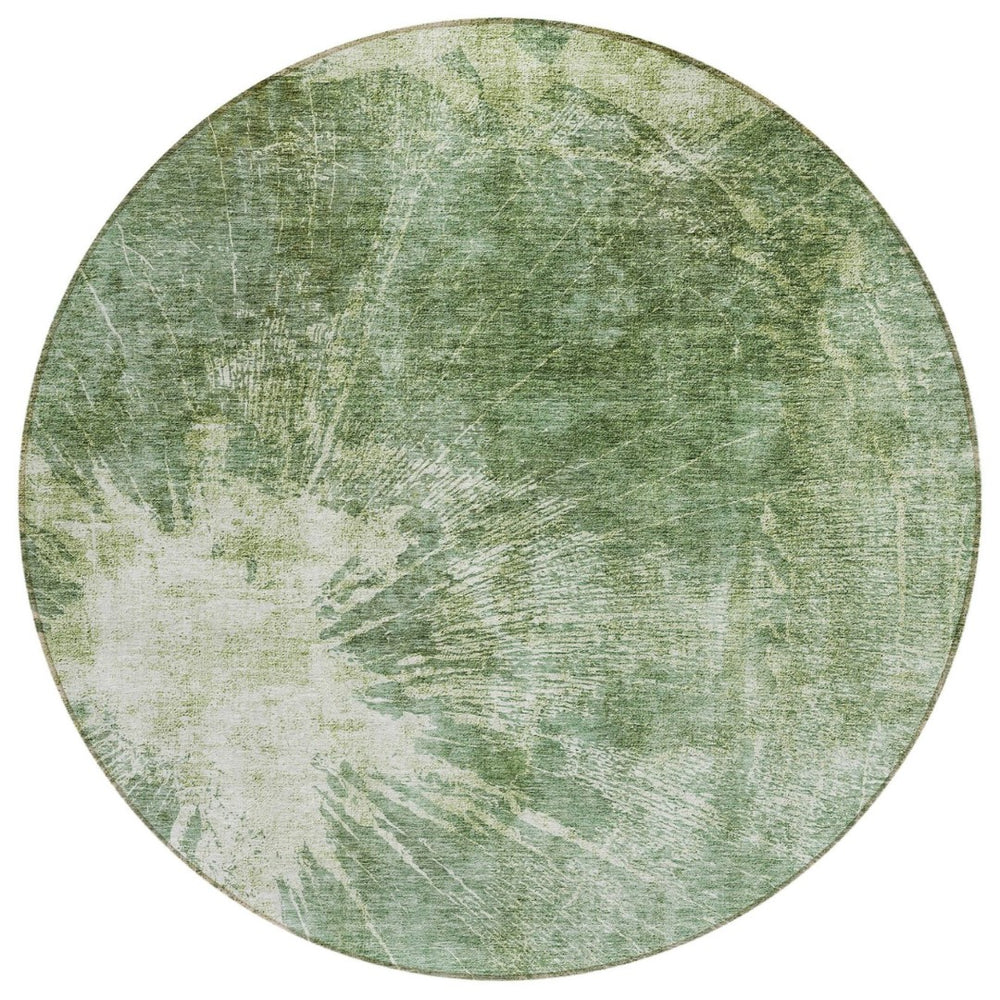 HomeRoots 5' Abstract Fern and Artichoke Green Area Rug - Durable, Washable Design for Indoor and Outdoor Use 8' Round 582946