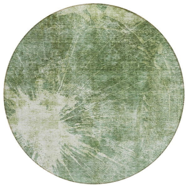 HomeRoots 5' Abstract Fern and Artichoke Green Area Rug - Durable, Washable Design for Indoor and Outdoor Use 8' Round 582946