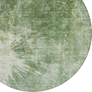 Homeroots 3' Stylish Green And Gray Abstract Washable Indoor Outdoor Area Rug For Versatile Home Decor 8' Round Polyester 582946
