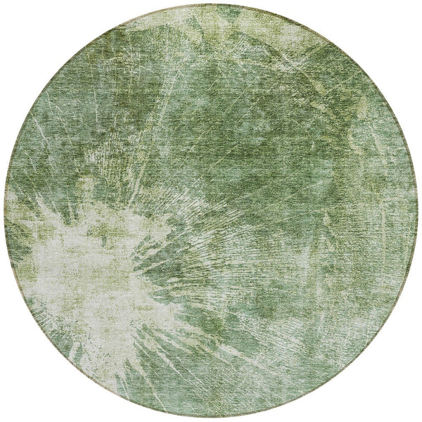 Homeroots 3' Stylish Green And Gray Abstract Washable Indoor Outdoor Area Rug For Versatile Home Decor 8' Round Polyester 582946