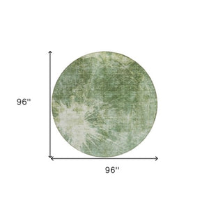 Homeroots 3' Stylish Green And Gray Abstract Washable Indoor Outdoor Area Rug For Versatile Home Decor 8' Round Polyester 582946