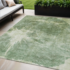 Homeroots 3' Stylish Green And Gray Abstract Washable Indoor Outdoor Area Rug For Versatile Home Decor 8' X 10' Polyester 582947