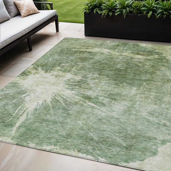 Homeroots 3' Stylish Green And Gray Abstract Washable Indoor Outdoor Area Rug For Versatile Home Decor 8' X 10' Polyester 582947