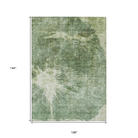 Homeroots 3' Stylish Green And Gray Abstract Washable Indoor Outdoor Area Rug For Versatile Home Decor 9' X 12' Polyester 582948