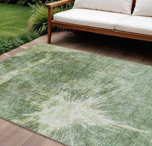 Homeroots 3' Stylish Green And Gray Abstract Washable Indoor Outdoor Area Rug For Versatile Home Decor 10' X 14' Polyester 582949