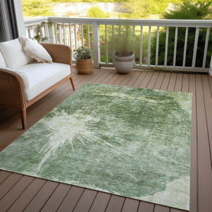 Homeroots 3' Stylish Green And Gray Abstract Washable Indoor Outdoor Area Rug For Versatile Home Decor 10' X 14' Polyester 582949