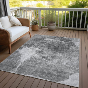 Homeroots 3' Stylish Green And Gray Abstract Washable Indoor Outdoor Area Rug For Versatile Home Decor 3' X 5' Polyester 582950