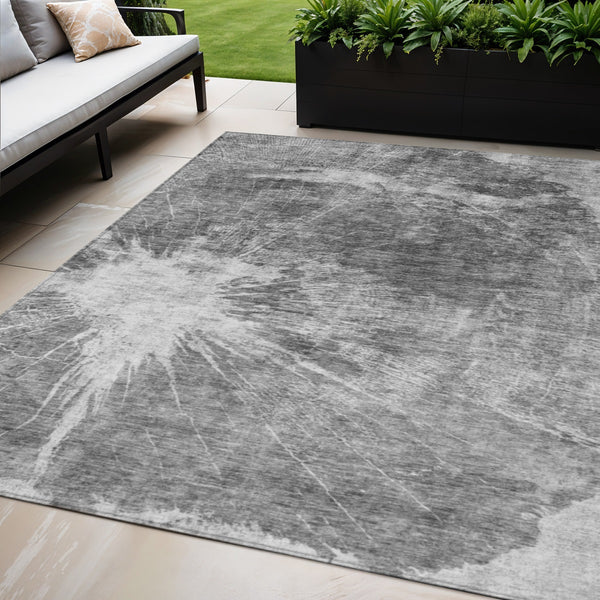 Homeroots 3' Stylish Green And Gray Abstract Washable Indoor Outdoor Area Rug For Versatile Home Decor 5' X 8' Polyester 582951