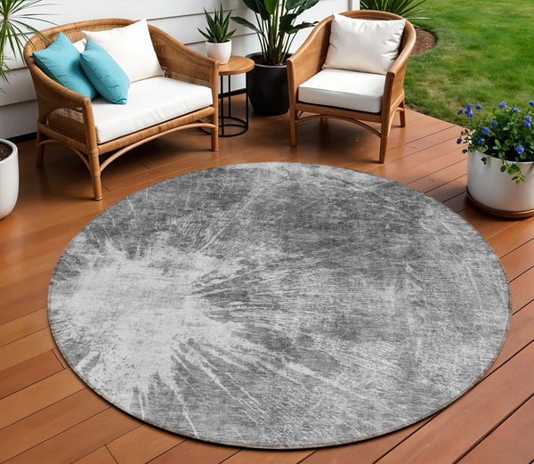 Homeroots 3' Stylish Green And Gray Abstract Washable Indoor Outdoor Area Rug For Versatile Home Decor 8' Round Polyester 582952