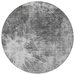 HomeRoots 5' Gray Charcoal and Silver Abstract Area Rug – Stylish, Washable, Durable for Indoor & Outdoor Use 8' Round 582952